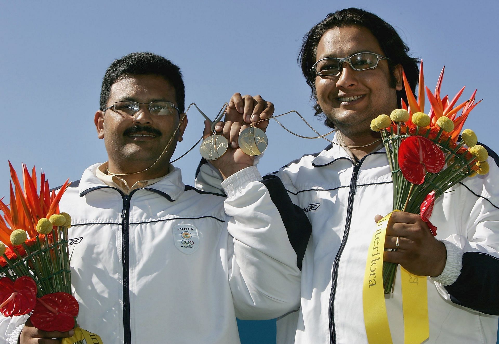 Jaspal Rana (R) and Samaresh Jung (L), won Gold Medal at Melbourne International Shooting Club in 2006. (Photo by Getty Images)