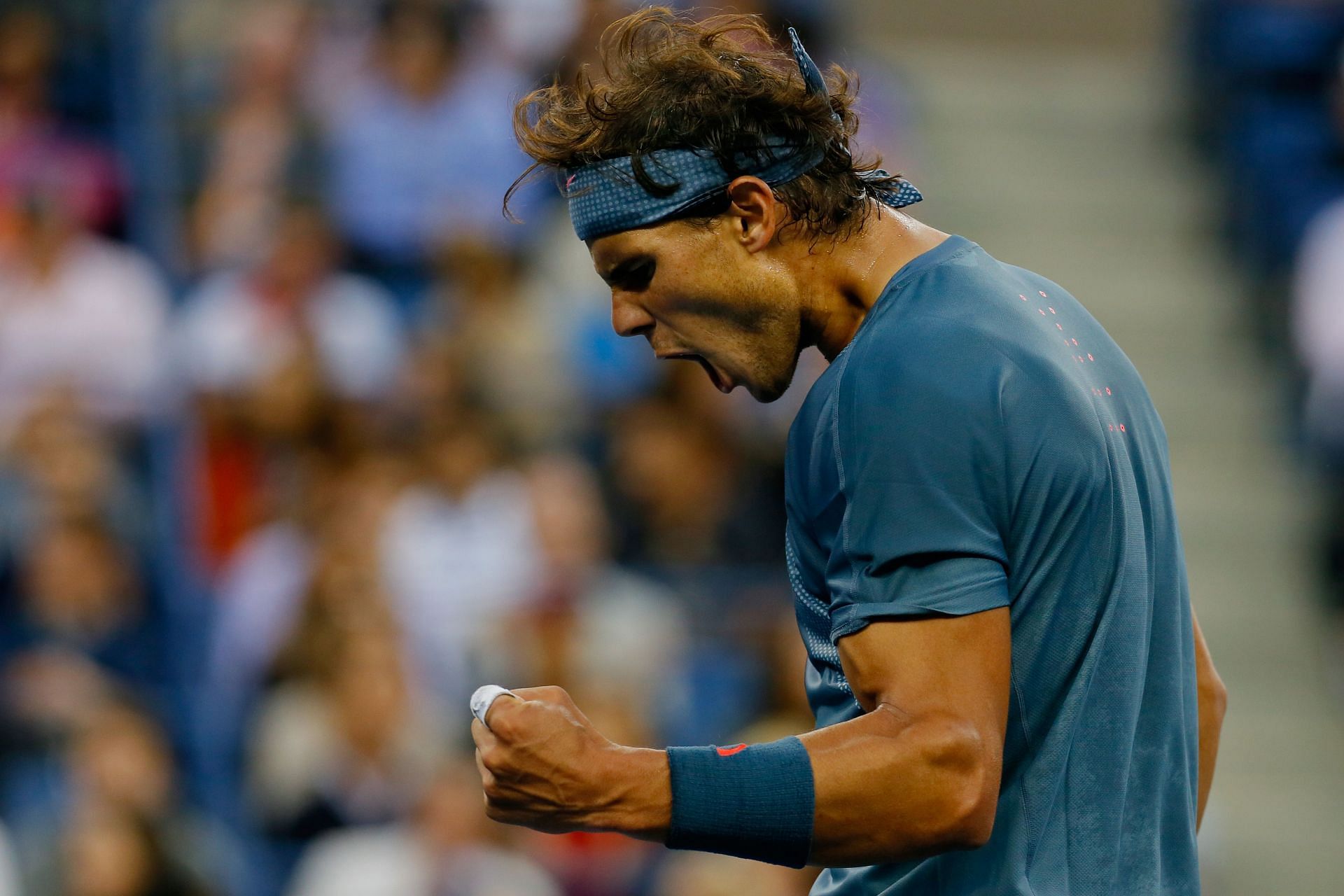 Rafael Nadal celebrates winning a point