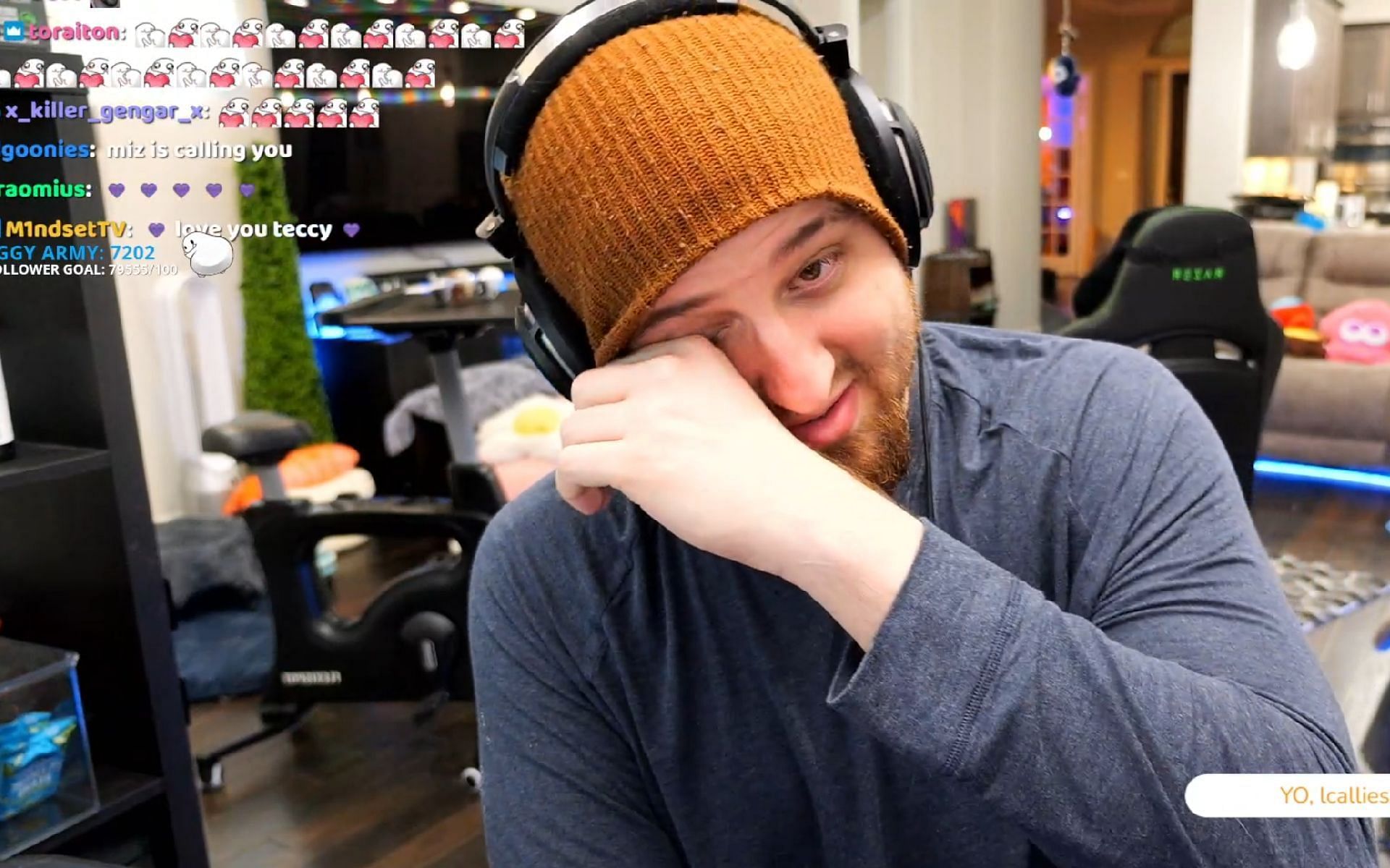 Twitch streamer Tectone has an emotional moment on stream (Image via Tectone/Twitch)