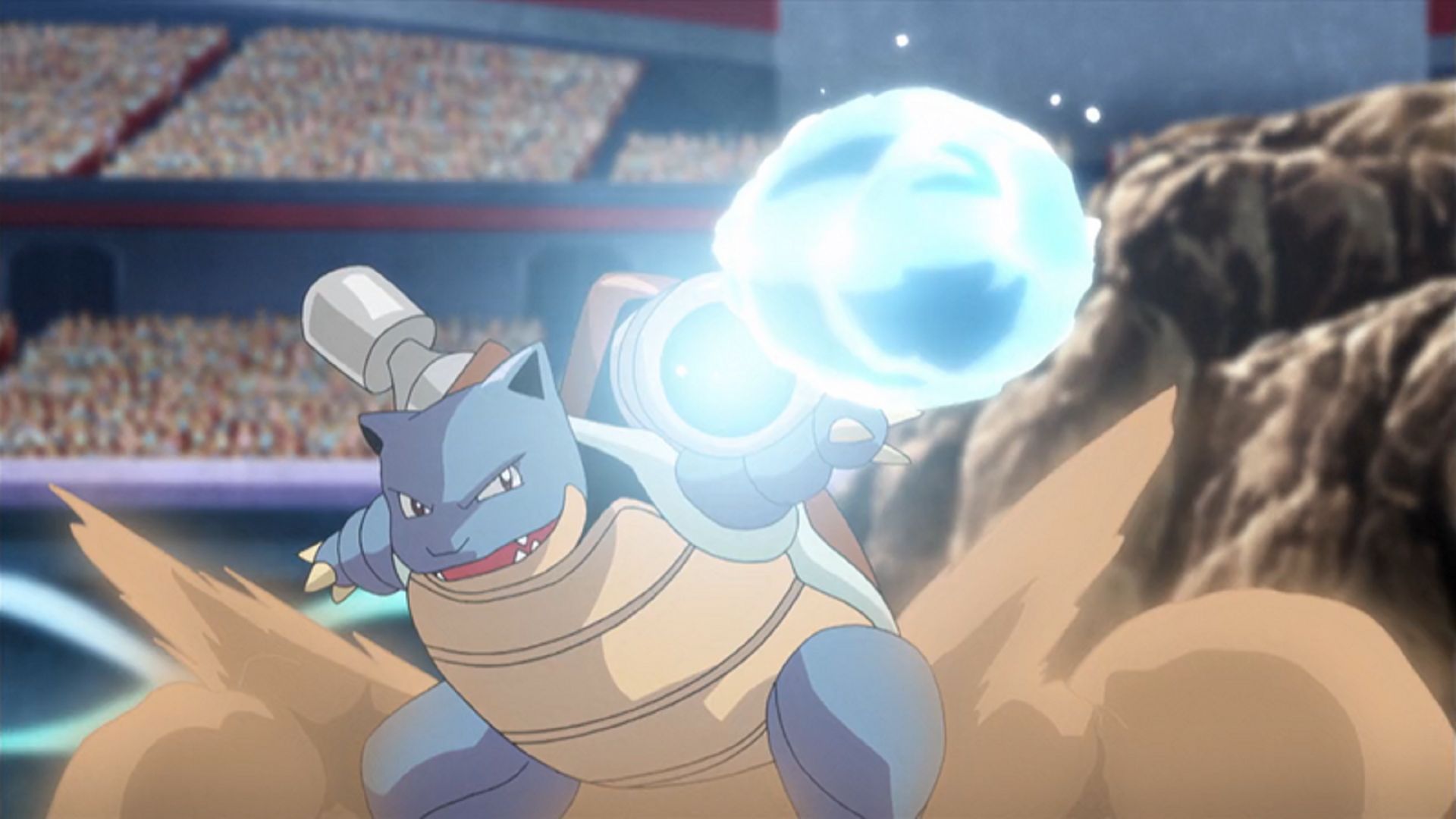 Tierno&#039;s Blastoise uses Hydro Cannon in the anime (Image via The Pokemon Company)