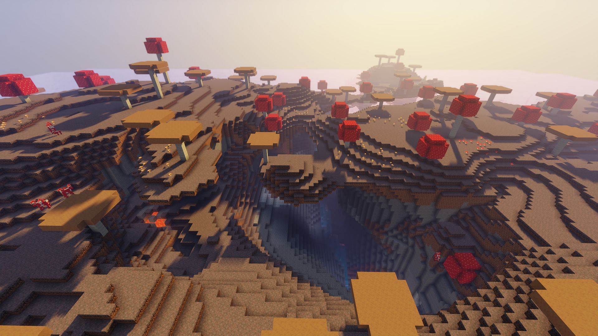 A portion of the large mushroom island found on the seed (Image via Minecraft)
