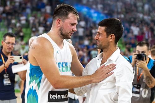 Luka Doncic with Novak Djokovic