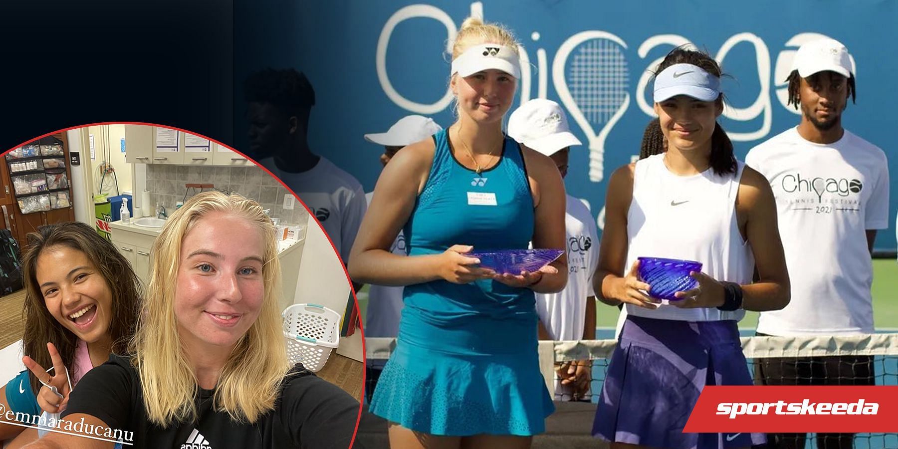 Clara Tauson and Emma Raducanu after their doubles match at the 2022 Citi Open