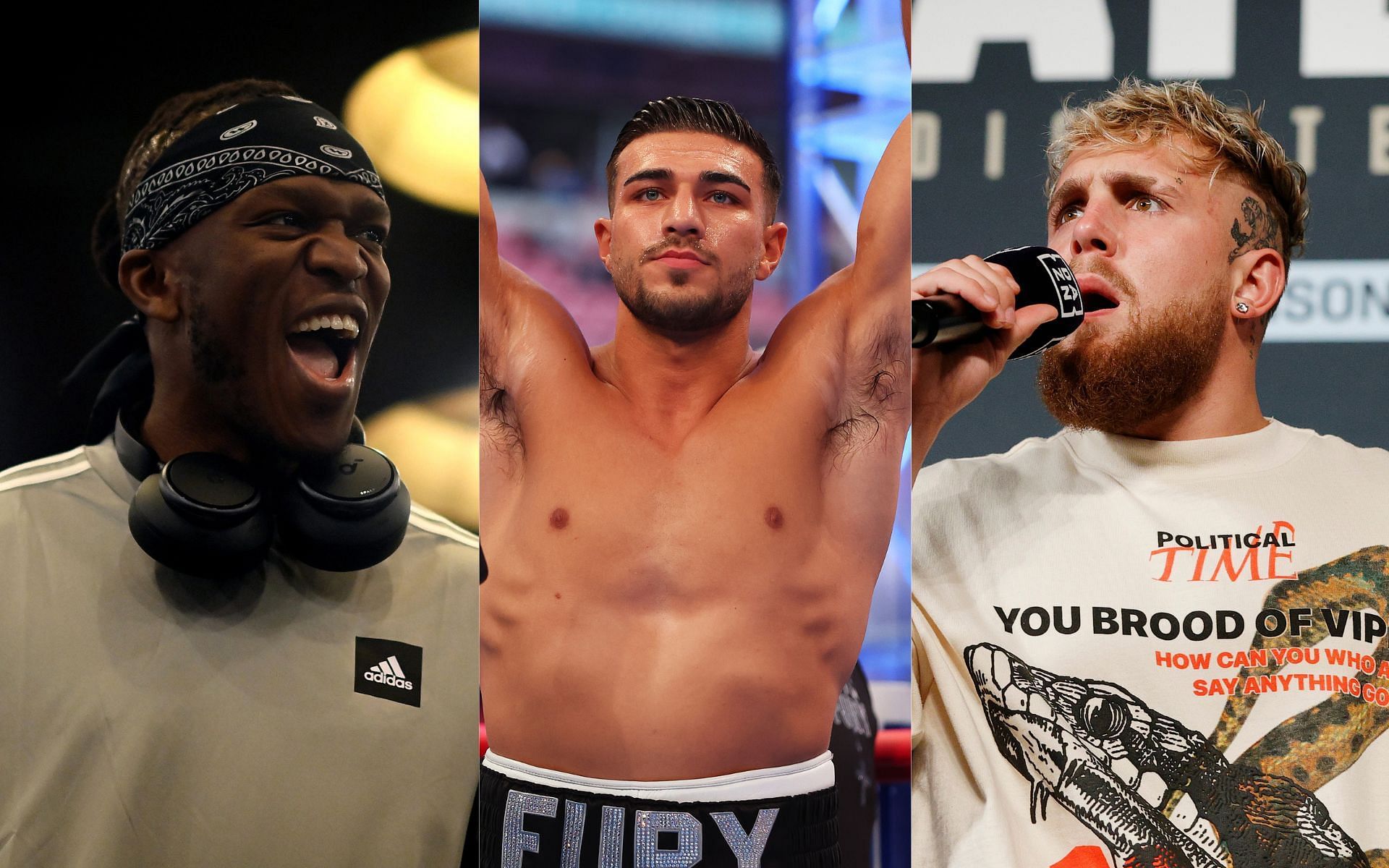 KSI (left) Tommy Fury (center), and Jake Paul (right) (Image credits Getty Images)