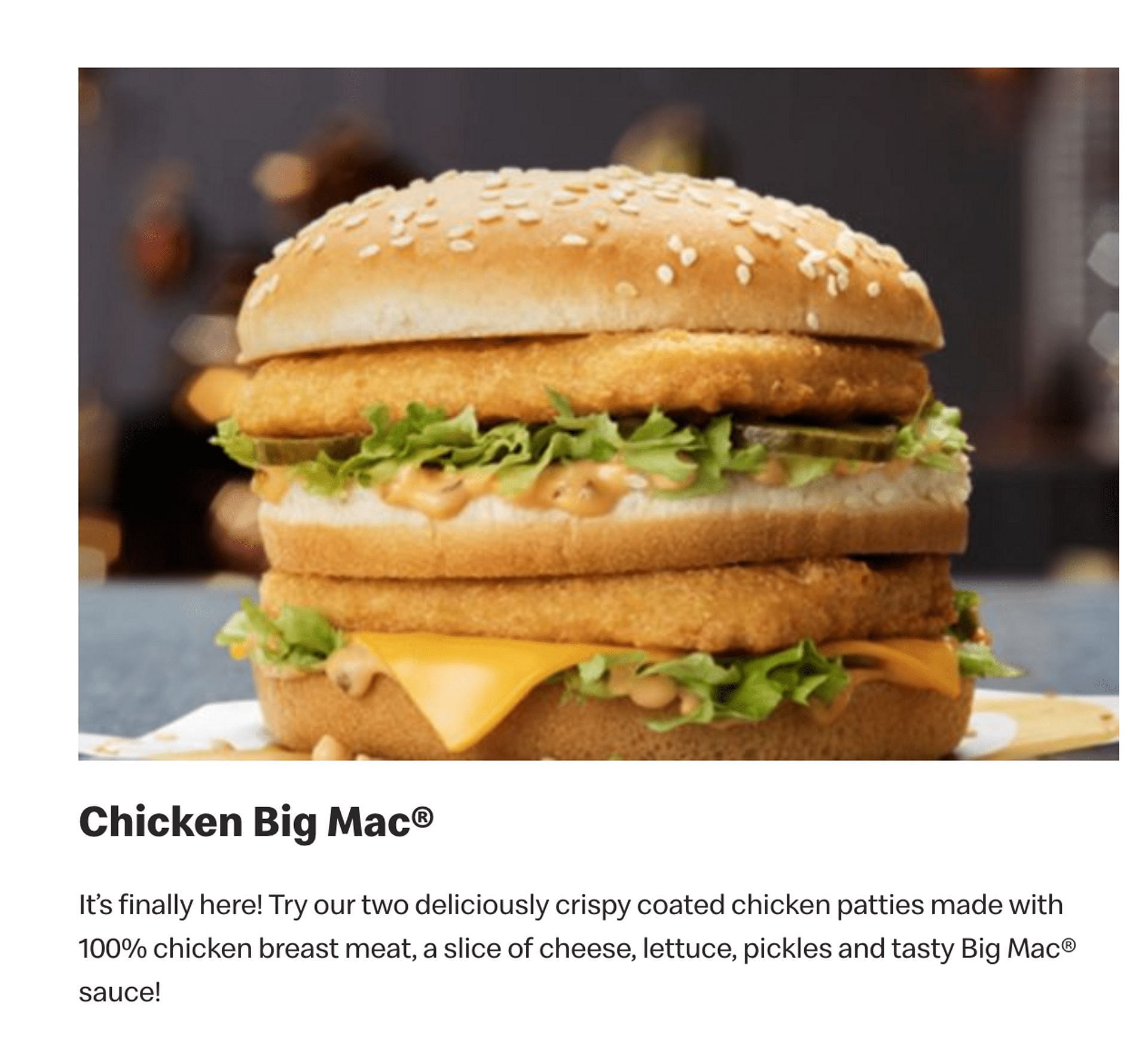 Chicken big mac makes its way to America: Netizens shower mixed reviews. (Image via McDonald&#039;s)