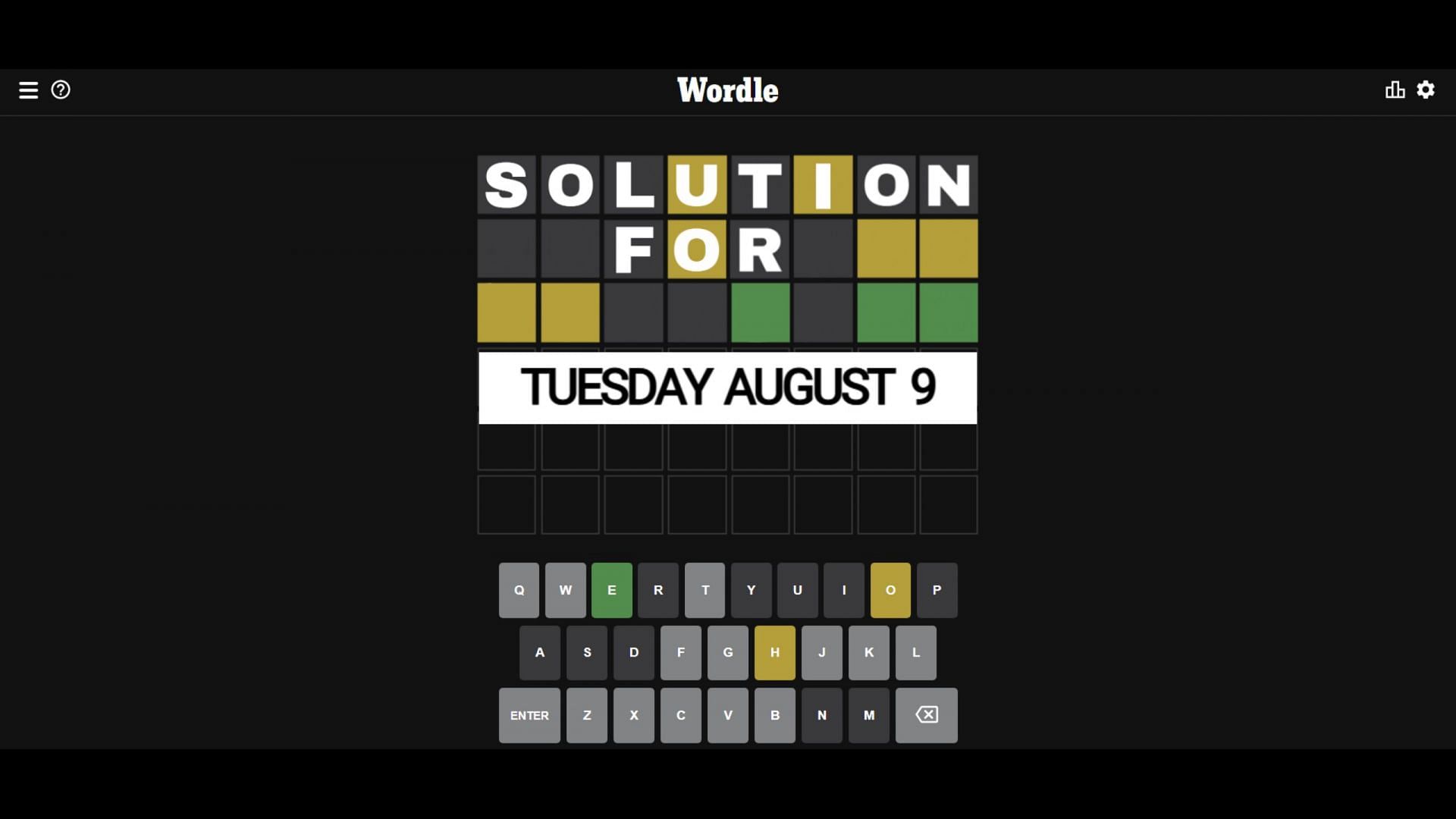 Wordle solution for August 9 rhymes with &quot;chatty&quot; (Image via Sportskeeda)