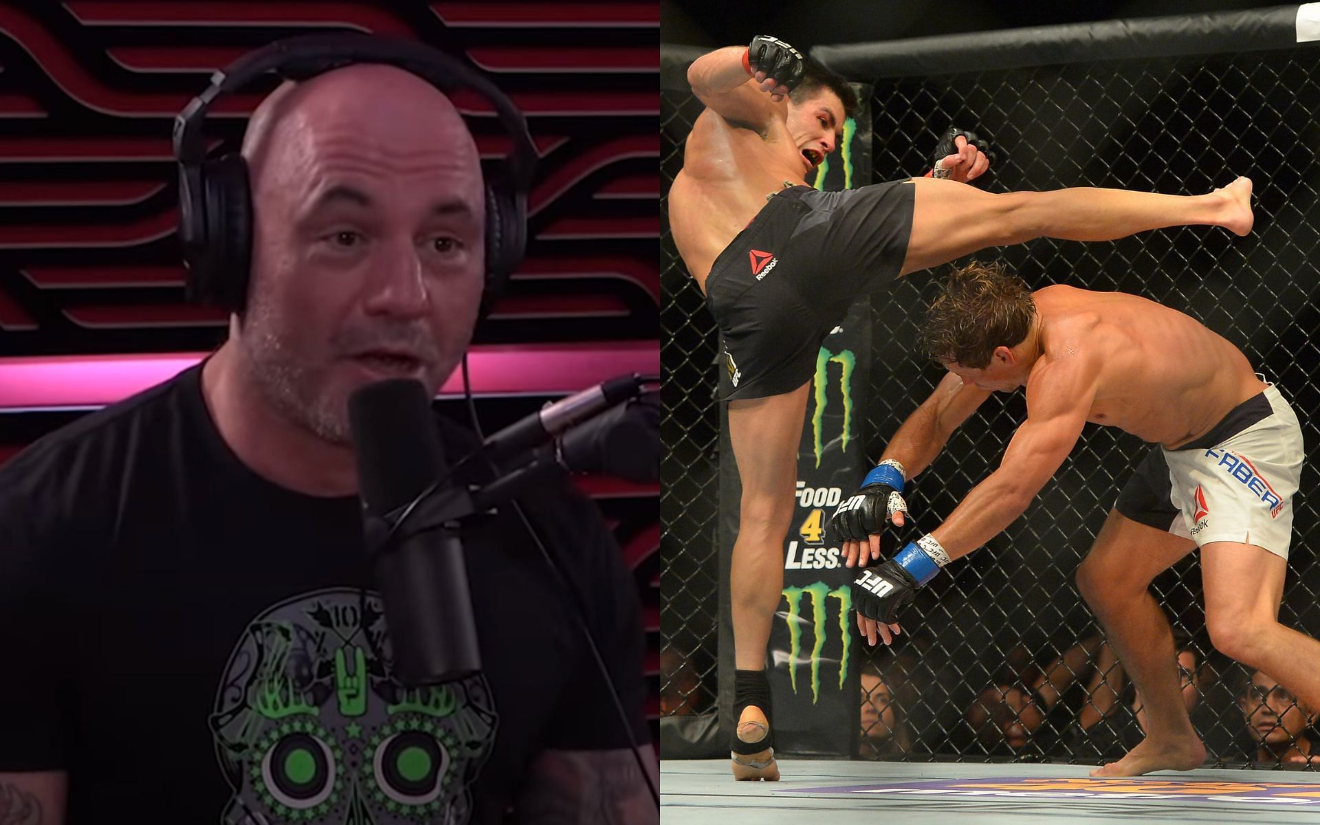 Joe Rogan (left) and Dominick Cruz (middle) [Images credits: JRE Clips YouTube channel and Getty Images]