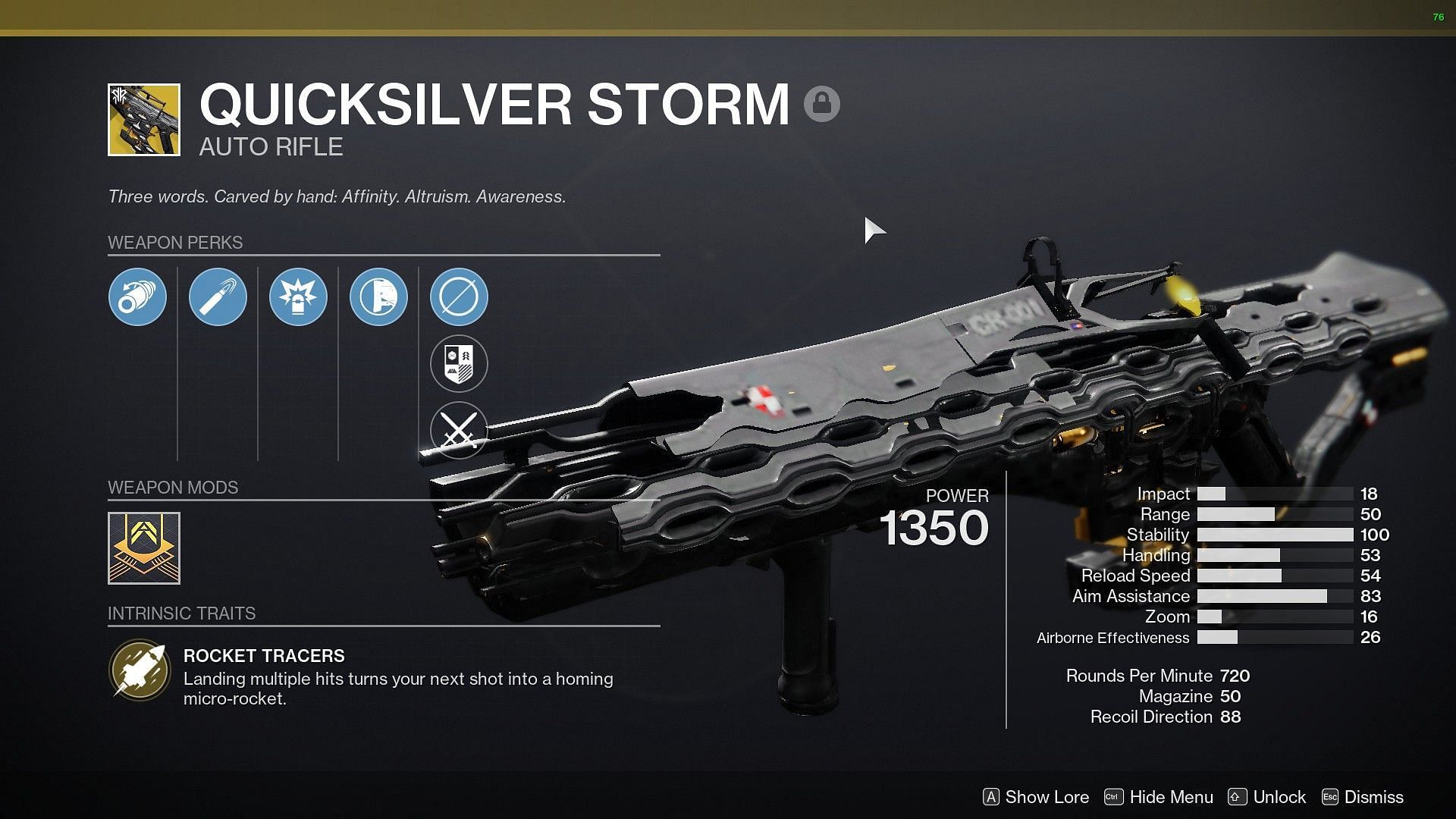 Quicksilver Storm Exotic Auto Rifle (Image via Destiny 2)