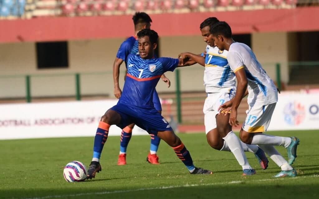 Sujit Singh in action during the SAFF U-20 Championship. (Pic credit: AIFF)
