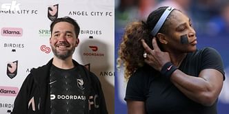 Serena Williams' husband Alexis Ohanian proudly displays a PSA Card of his wife from 1999 ahead of her final tournament