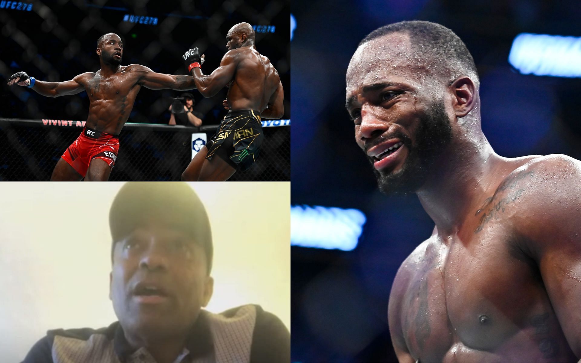 Edwards vs. Usman 2 and Edwards (top left and right, images courtesy of Getty); Lovell (bottom left, image courtesy of MMAFightingonSBN YouTube channel)