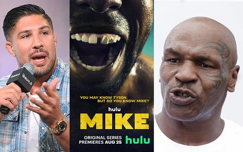 Brendan Schaub (left), 'Mike' Hulu poster (center), and Mike Tyson (right) [Images courtesy: onnit.com, Hulu, and Getty Images]