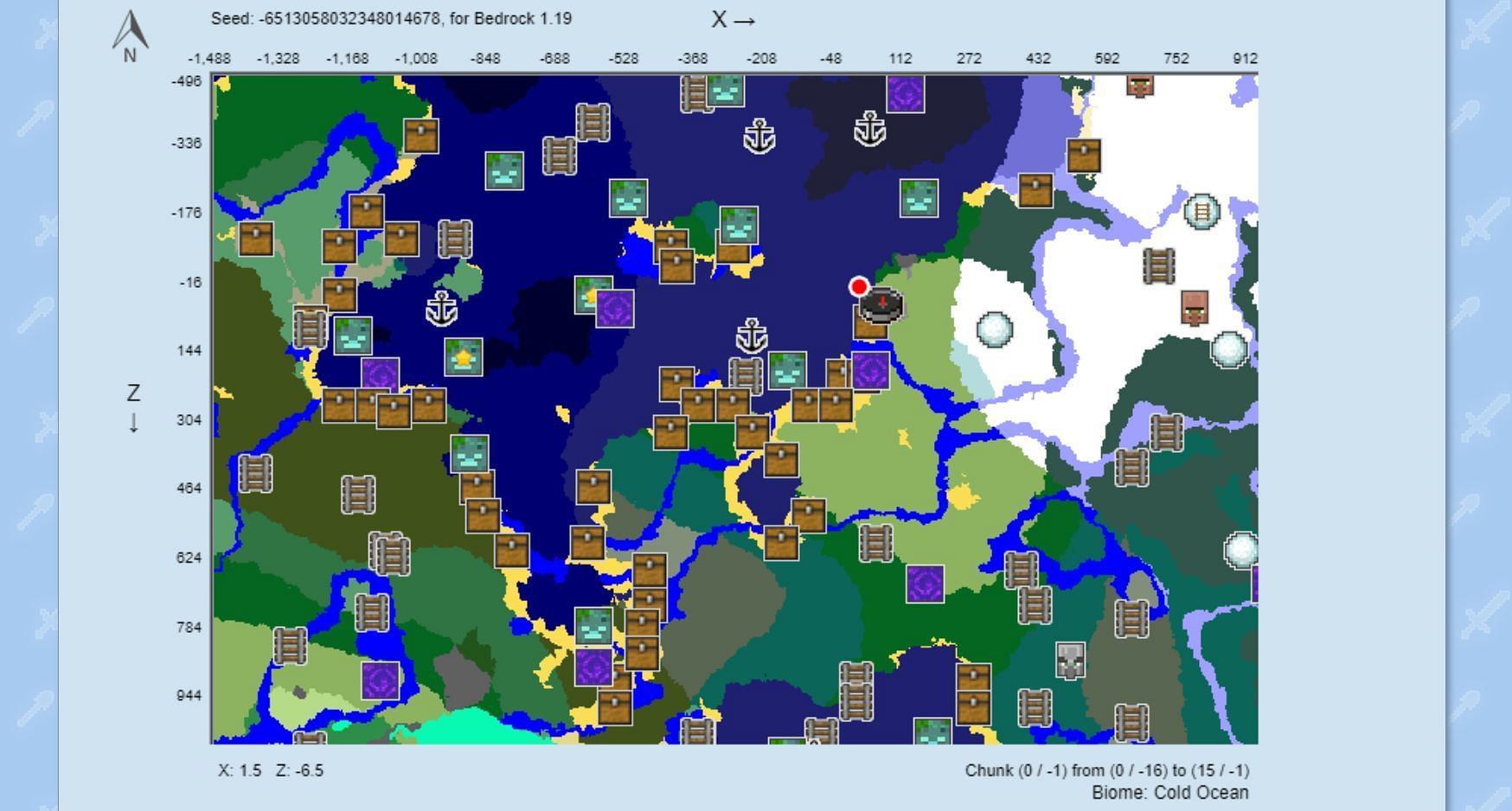 The chunk map based on the seed (Image via ChunkBase)