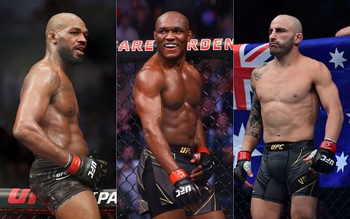 Jon Jones (left), Kamaru Usman (centre) and Alexander Volkanovski (right)