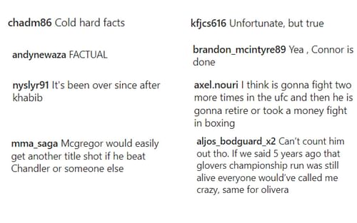 Comments via @mmajunkie on Instagram