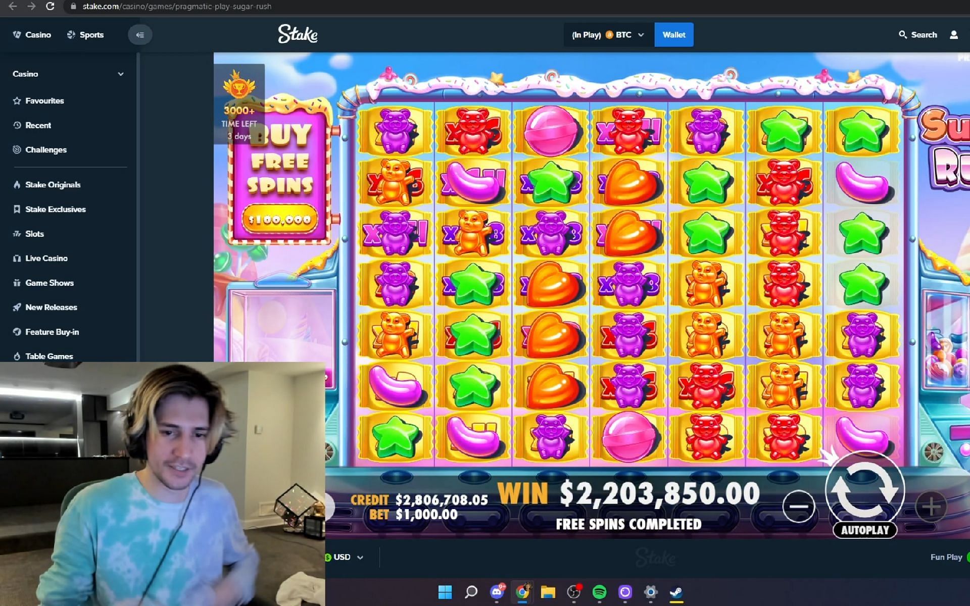 xQc wins more than $2 million while gambling on stream, fans react (Image via xQc/Twitch)