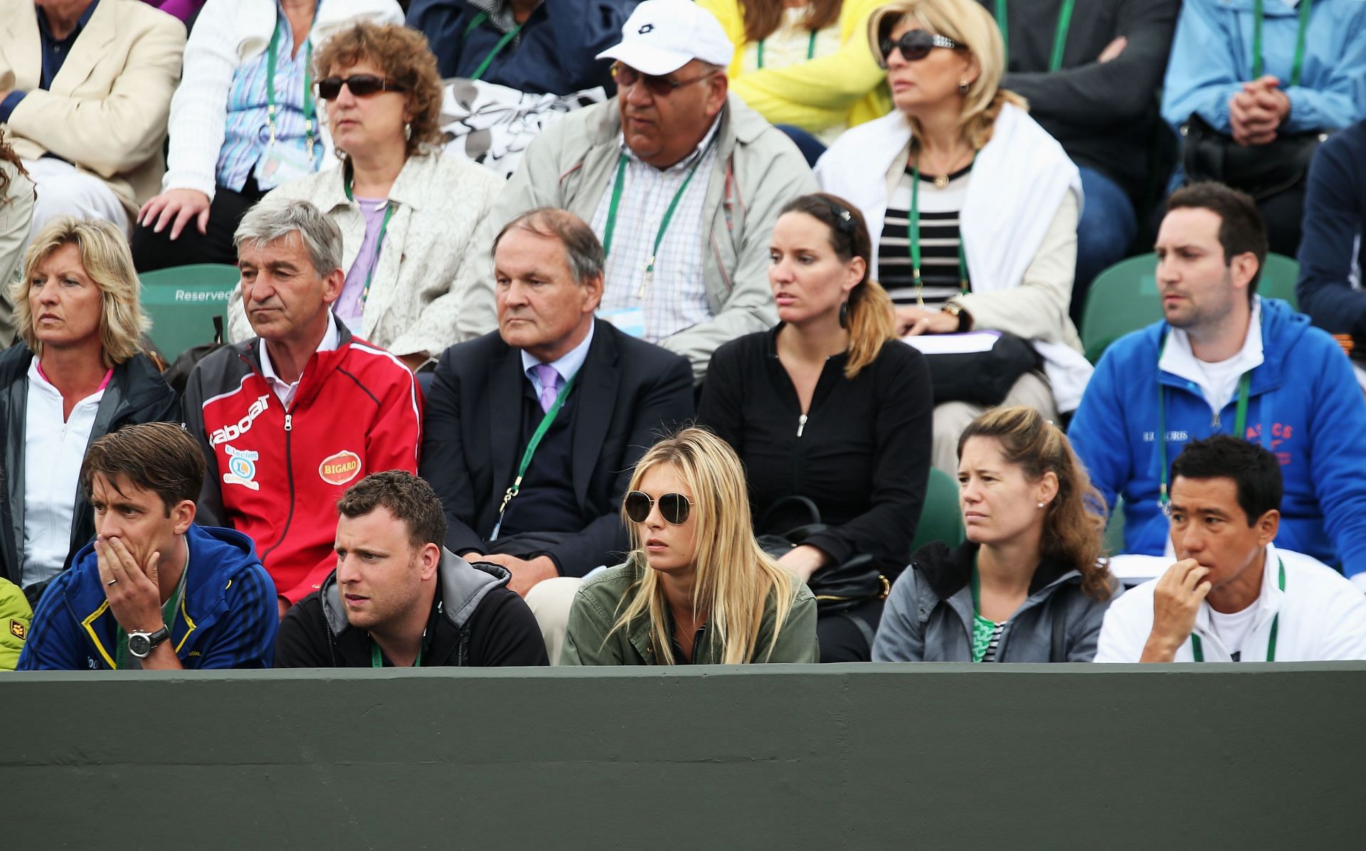 Sharapova in Dimitrov's box at The Championships - Wimbledon 2013: Day Five