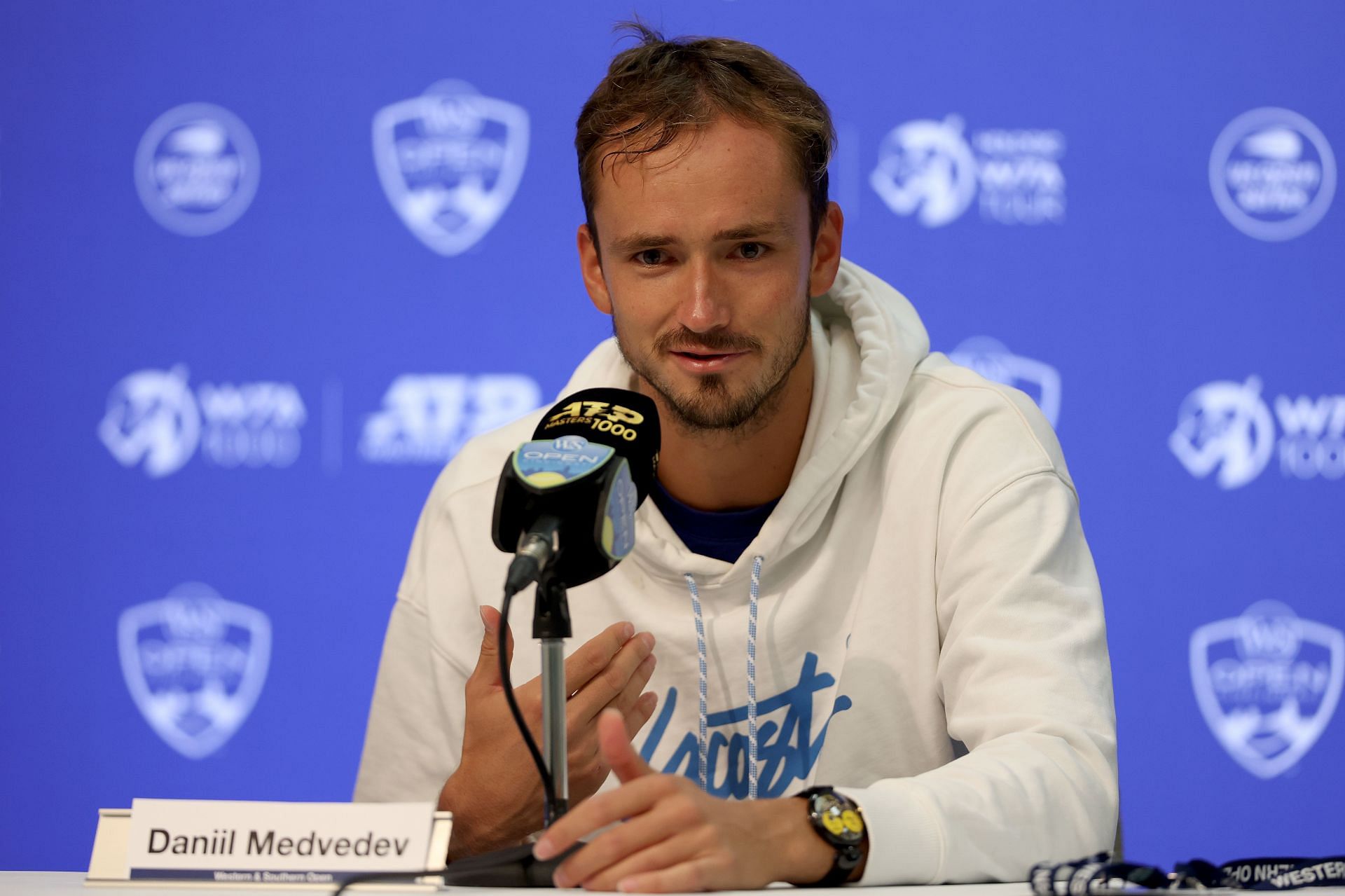 Medvedev fields questions from the media during the Western &amp; Southern Open - Day 2