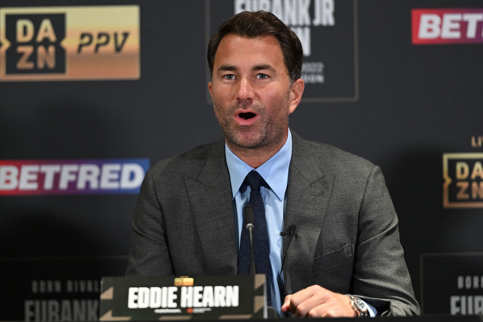 Eddie Hearn at the DAZN PPV Chris Eubank Jr. vs Conor Benn press conference