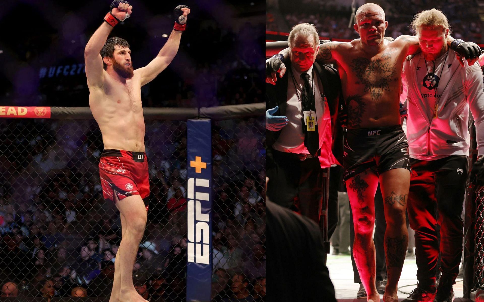 Magomed Ankalaev after his win against Anthony Smith at UFC 277 (left), Smith at UFC 277 (right)