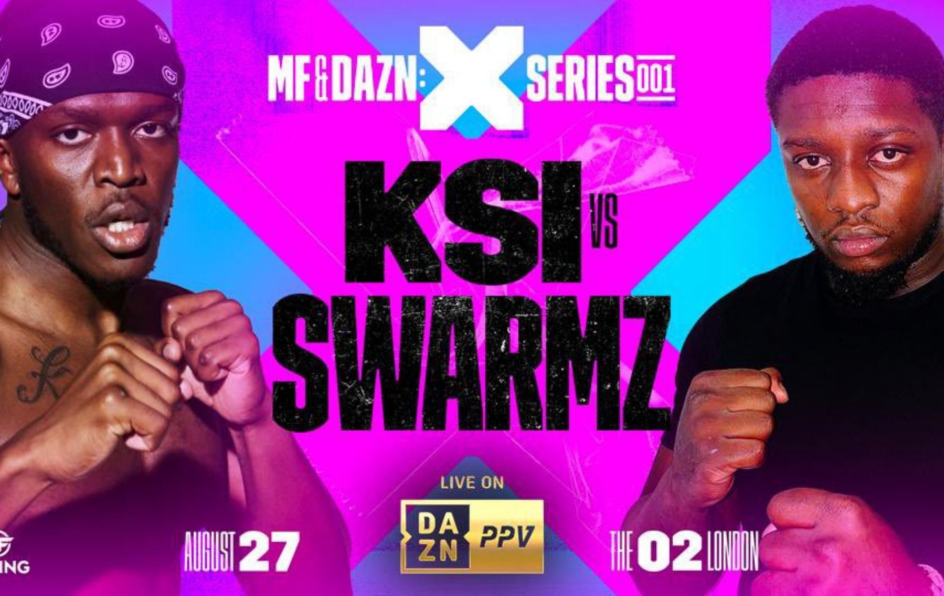 The KSI (L) vs. Swarmz (R) official fight poster [ Image credits: @misfitsboxing /Twitter ]