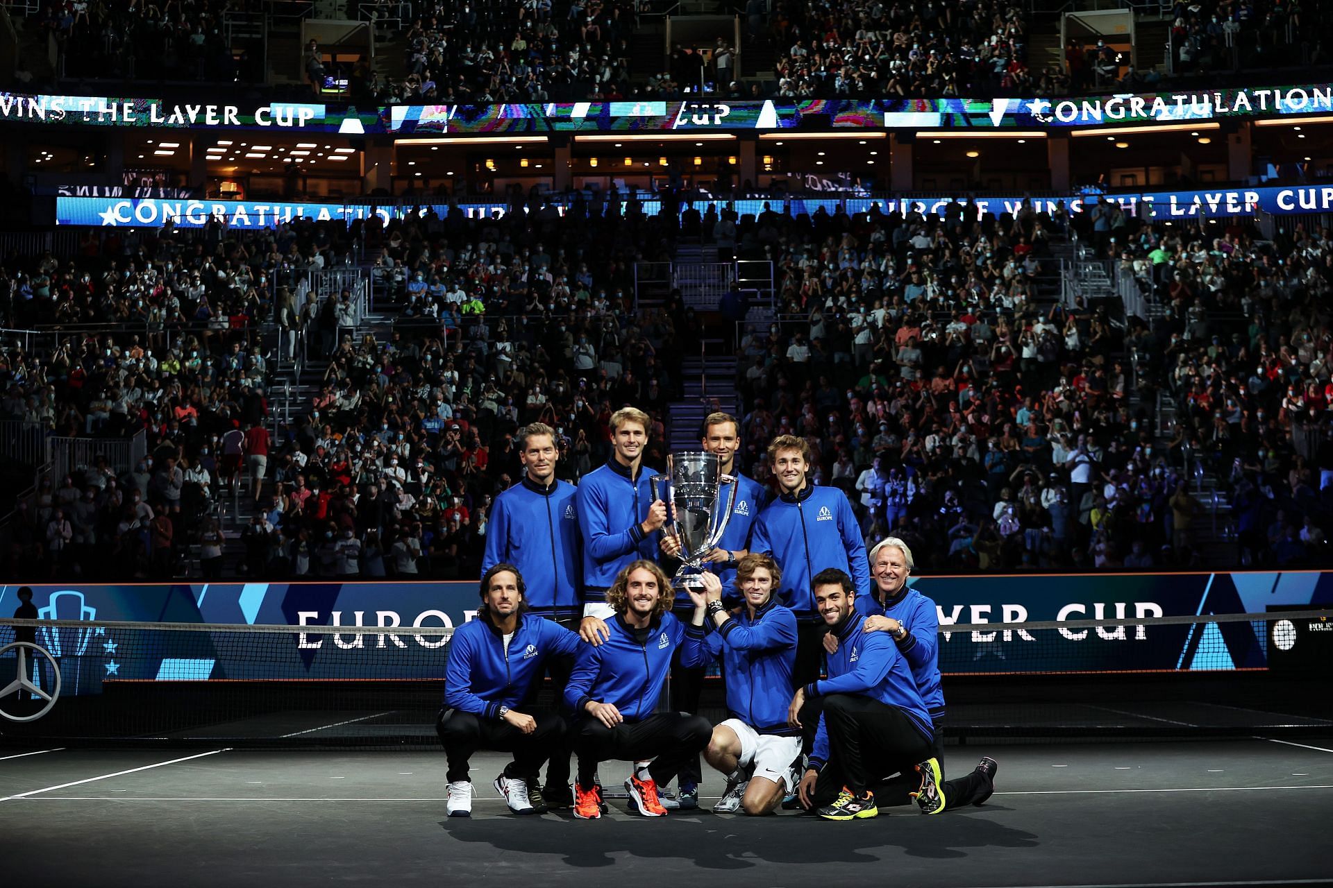 Team Europe pose with their Laver Cup trophy after triumphing in Boston last year.