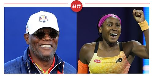 Samuel L. Jackson (left) congratulates Coco Gauff (right) for ESPN Cover Story feature