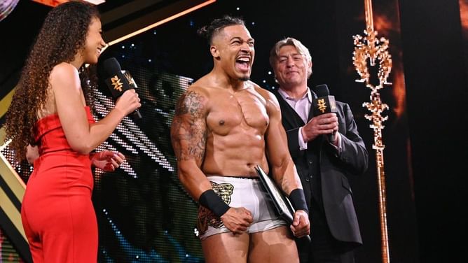 Carmelo Hayes burns image of former champion during WWE NXT Heatwave entrance