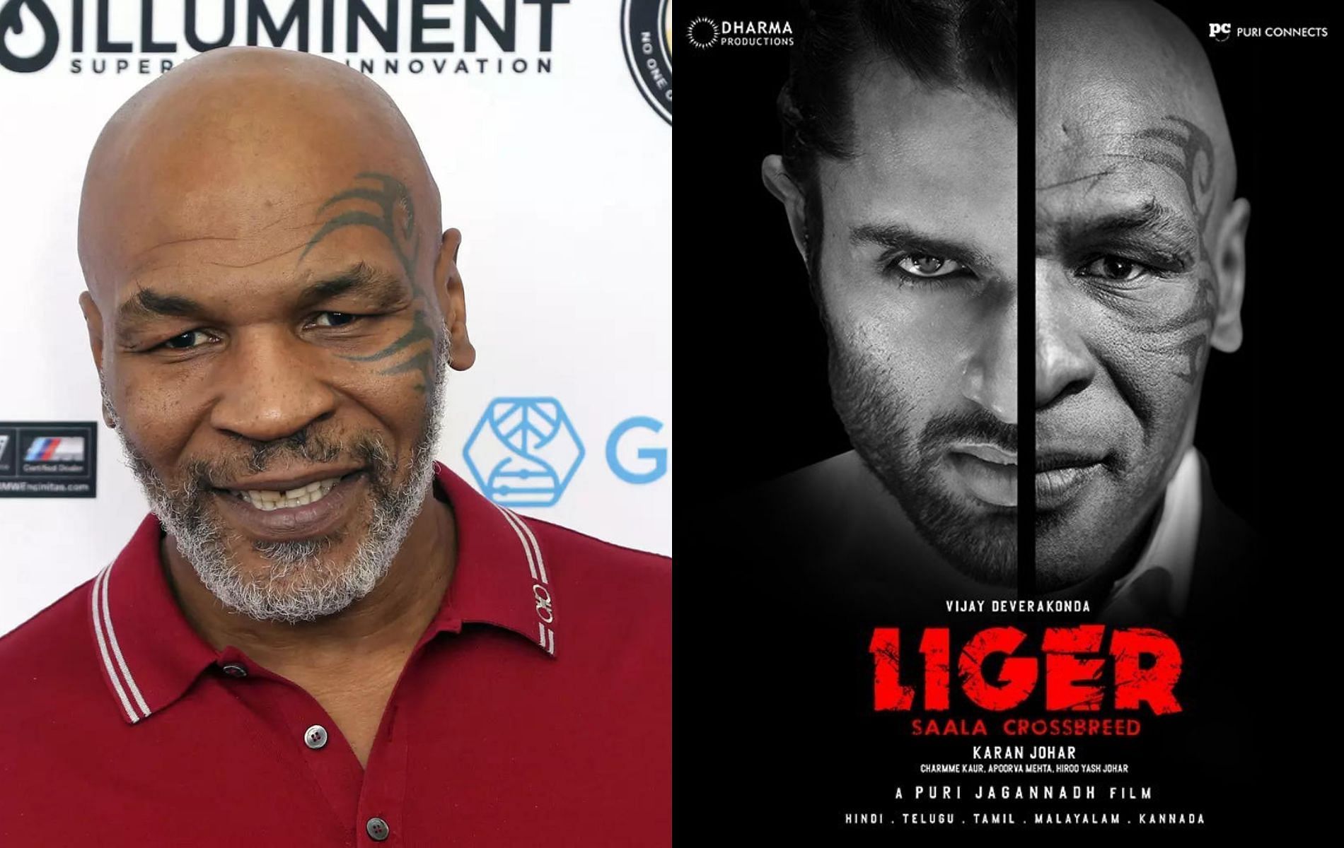 Mike Tyson (left) and Liger poster (right)