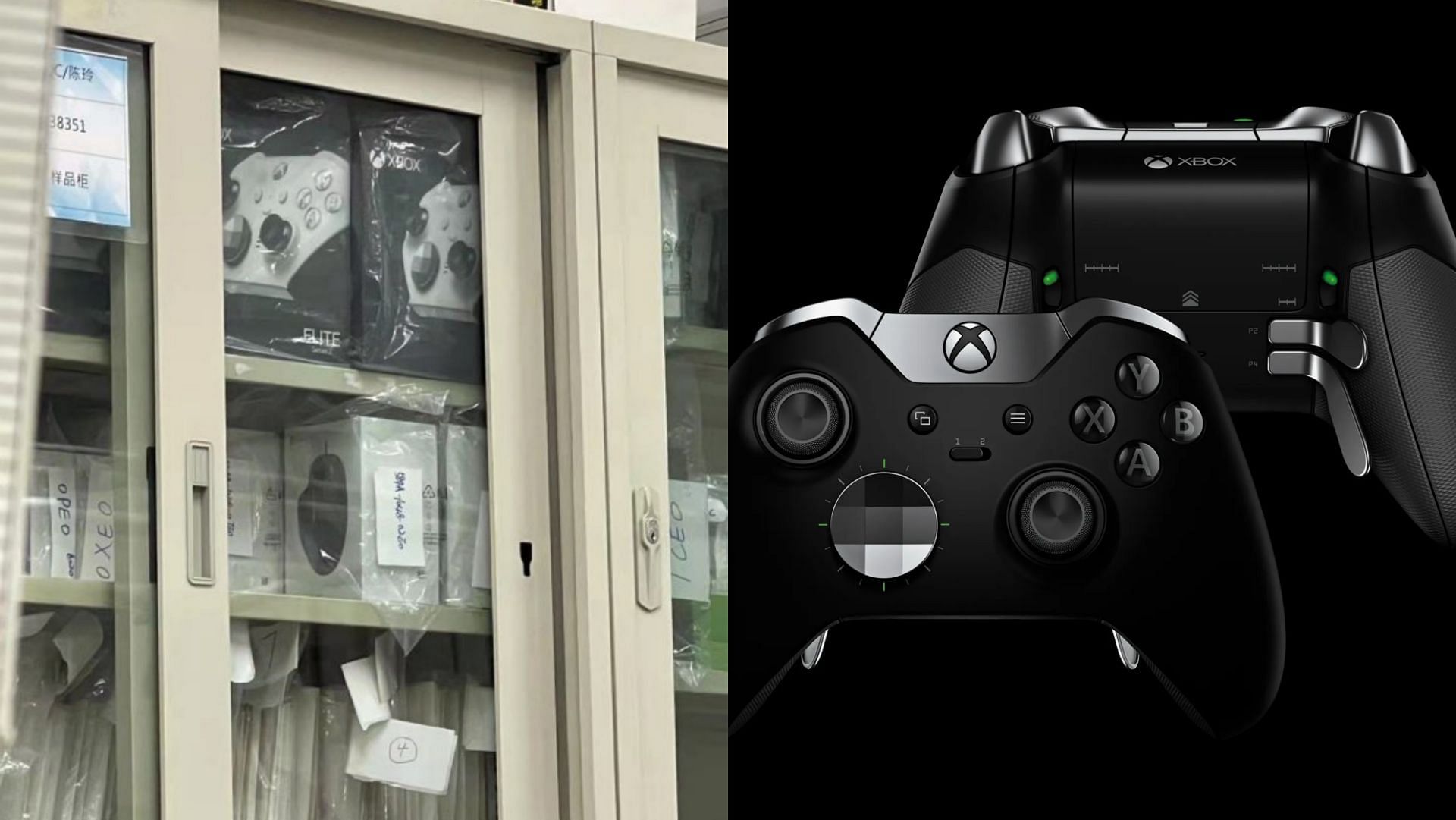 According to recent leaks and rumors, a white Xbox Elite Series 2 controller could be on the way (Image via IdleSloth/Twitter and Microsoft)