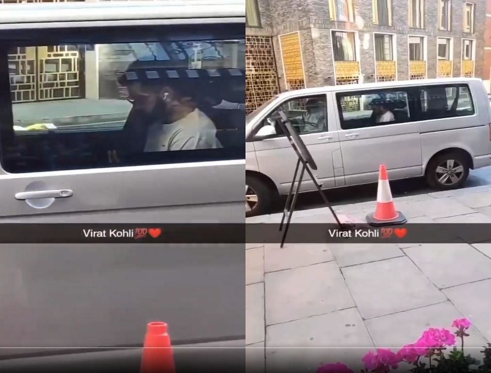 Virat Kohli snapped in a cab in London. Pic: @KohliSensation/ Twitter