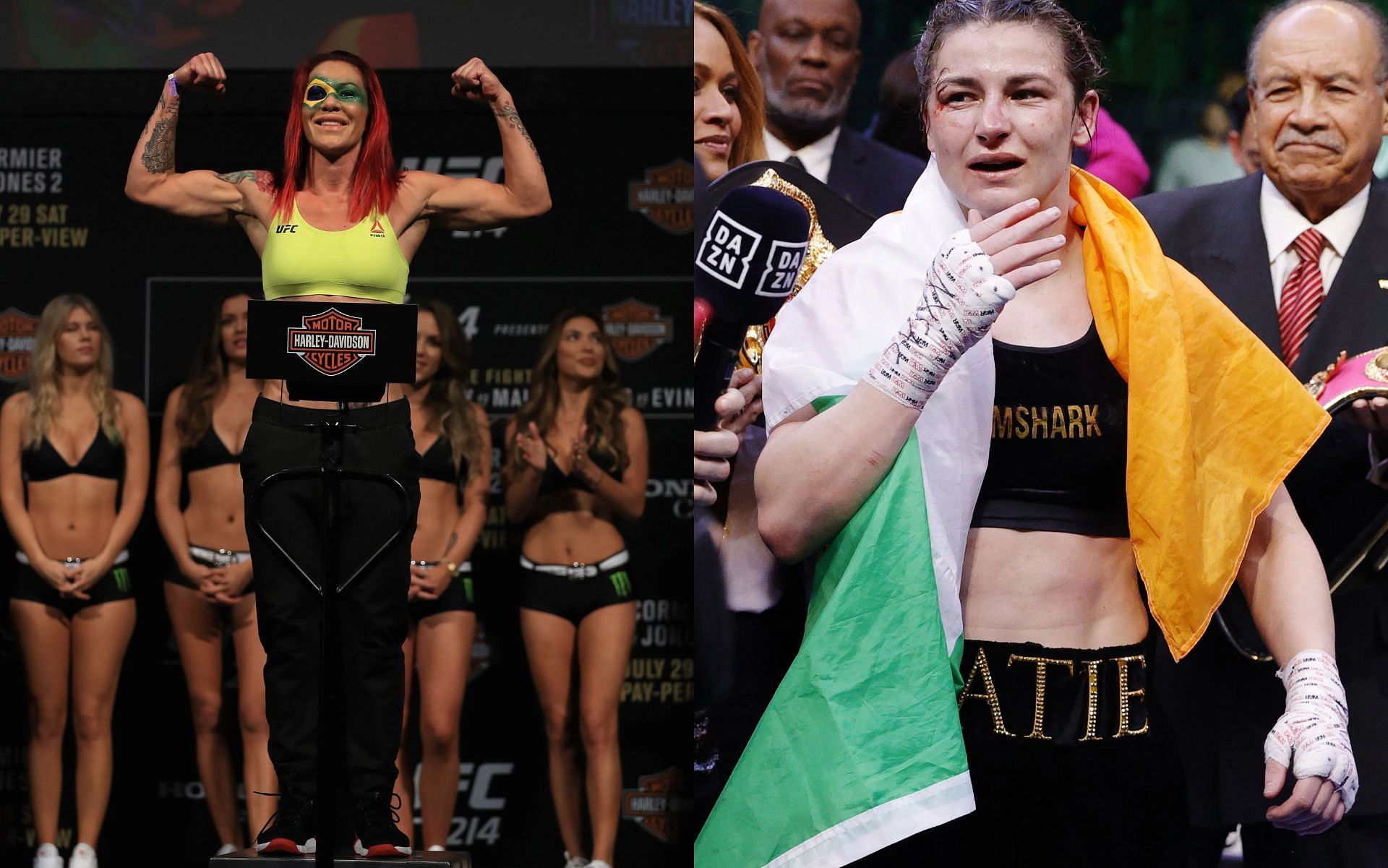 Cris Cyborg (L) and Katie Taylor (R).
