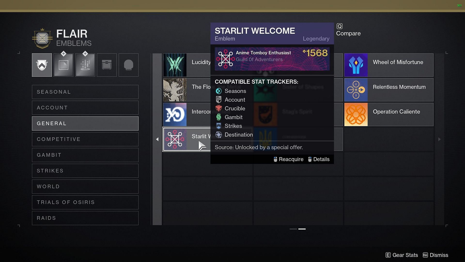 The Starlit Welcome emblem in Destiny 2 is now claimable (Image via Bungie)
