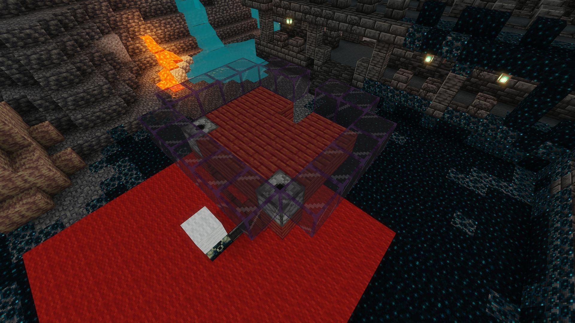 The Warden farm spawning platform and wall (Image via Minecraft)