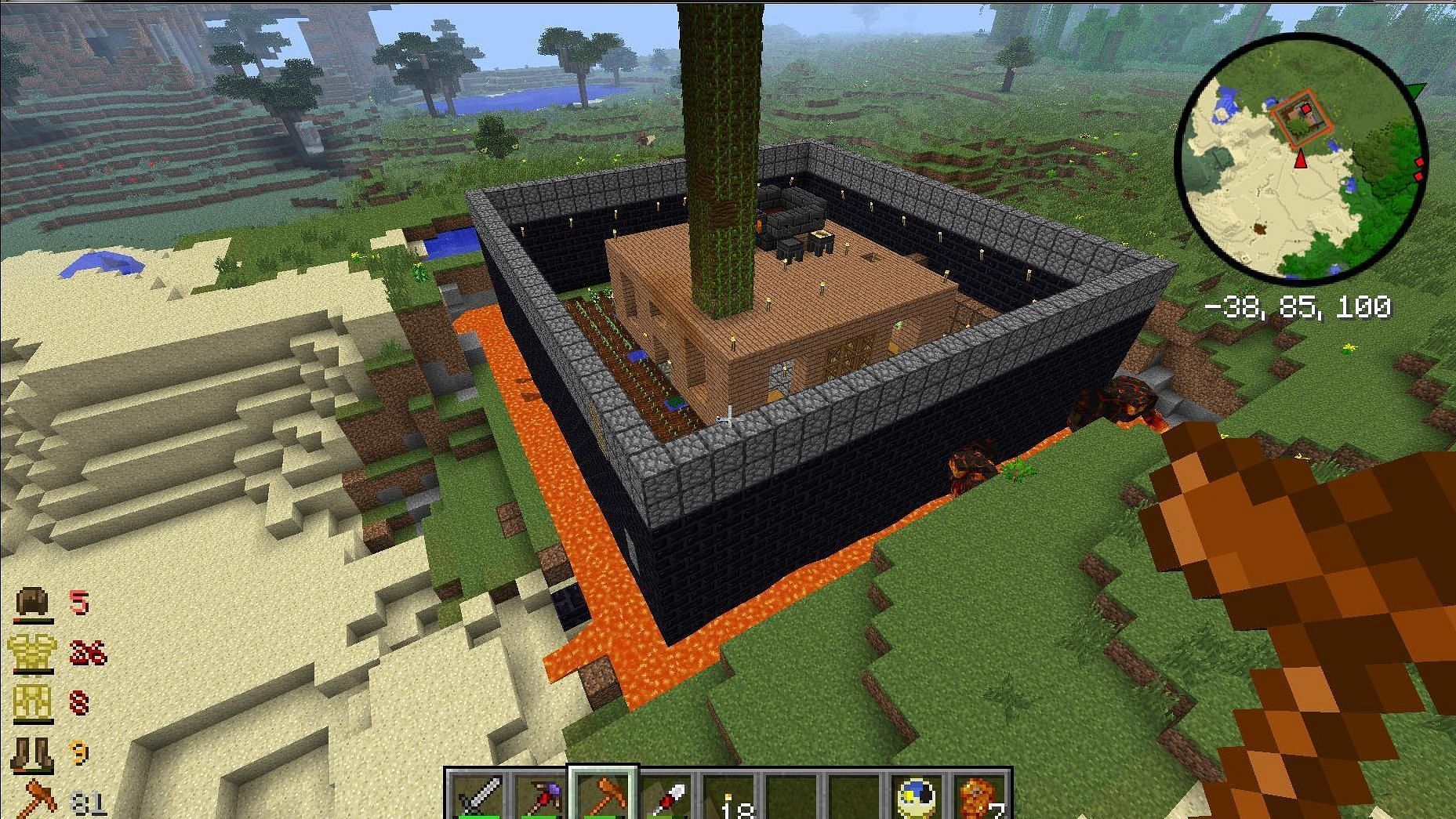 A player successfully making a secure base in this Minecraft modpack (Image via u/Alashion/Reddit)