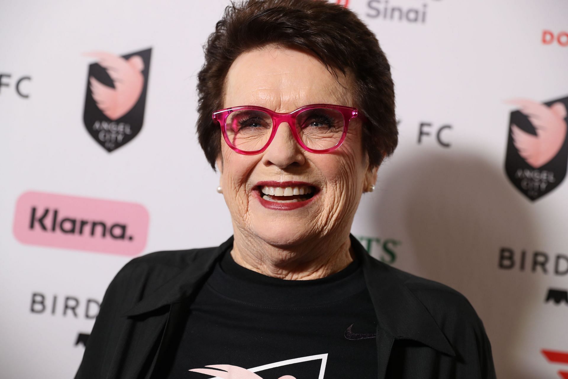 Billie Jean King poses ahead of the game between Angel City FC and North Carolina Courage.