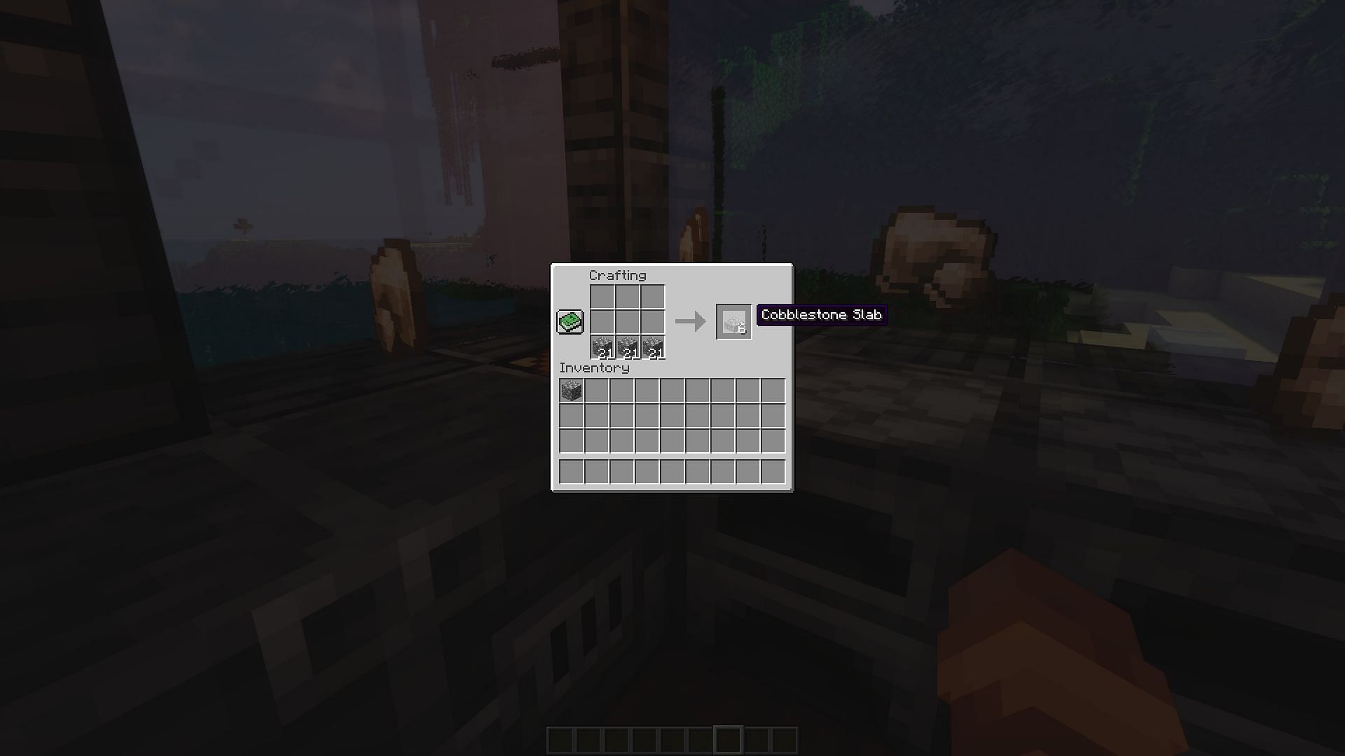 The crafting recipe for the more cost-effective slab (Image via Minecraft)