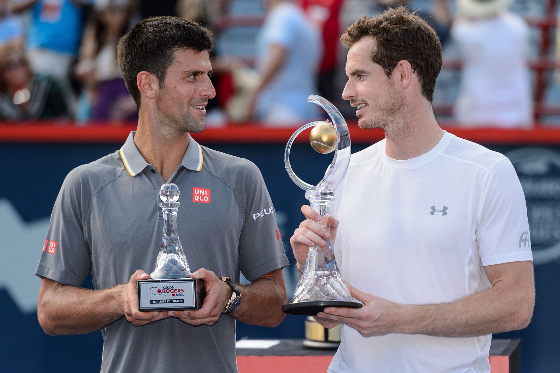 Andy Murray [right] after beating Novak Djokovic in the 2015 Rogers Cup in Montreal