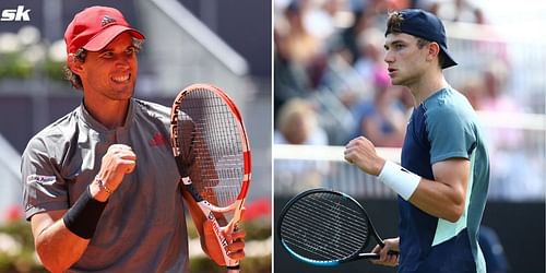 Dominic Thiem (L) and Jack Draper.