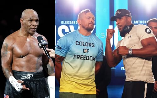 Mike Tyson (left) and Oleksandr Usyk with Anthony Joshua (right) (Image credits Getty Images)