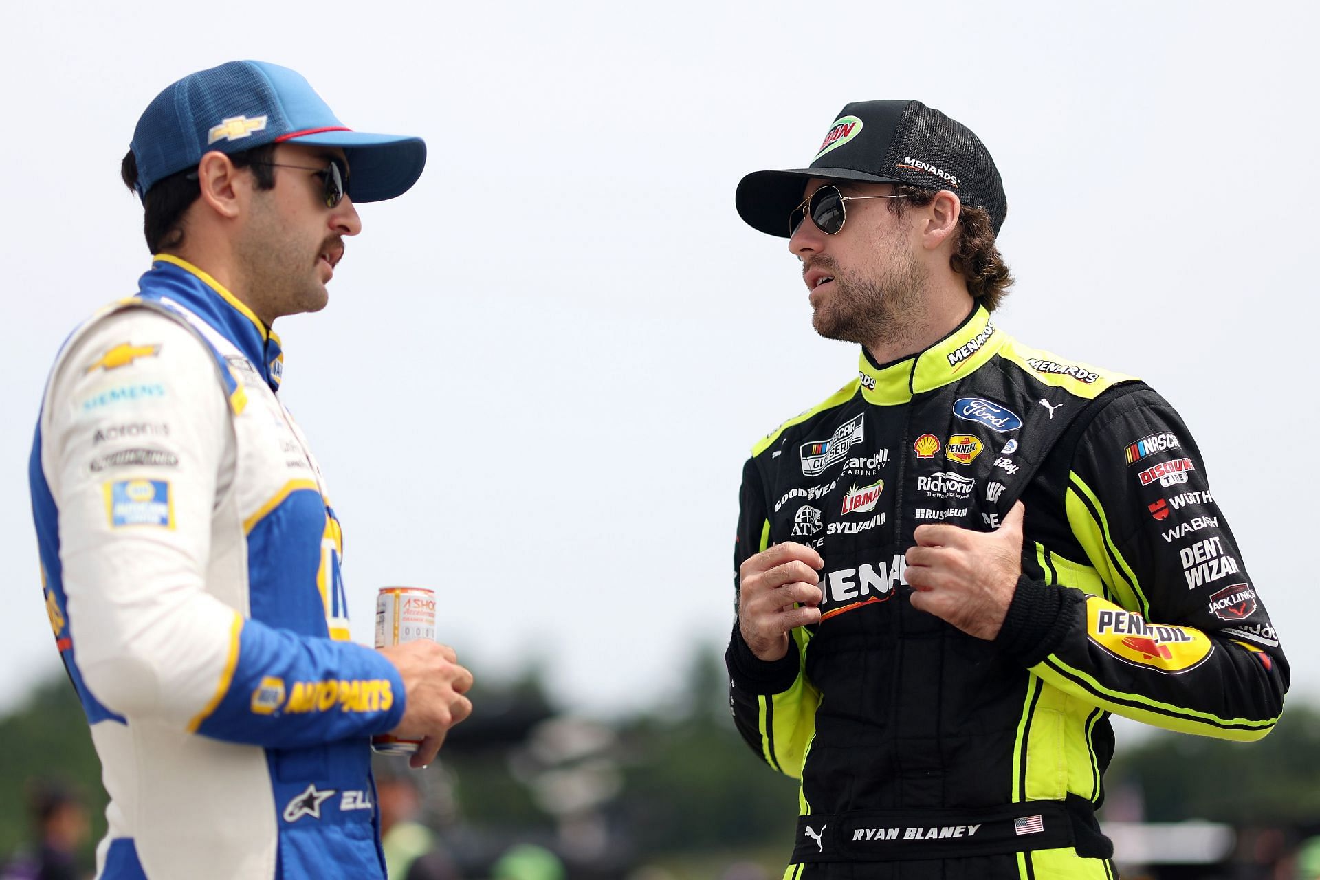 Chase Elliott and Ryan Blaney during practice for the NASCAR Cup Series Ambetter 301 at New Hampshire Motor Speedway