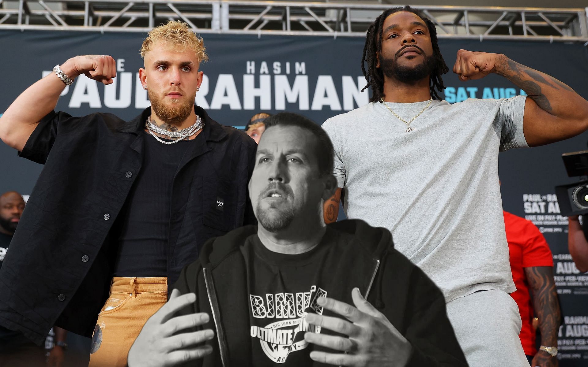 Jake Paul (left), John McCarthy (center), and Hasim Rahman Jr. (right) (Images via Getty and YouTube/Bobby Razak)