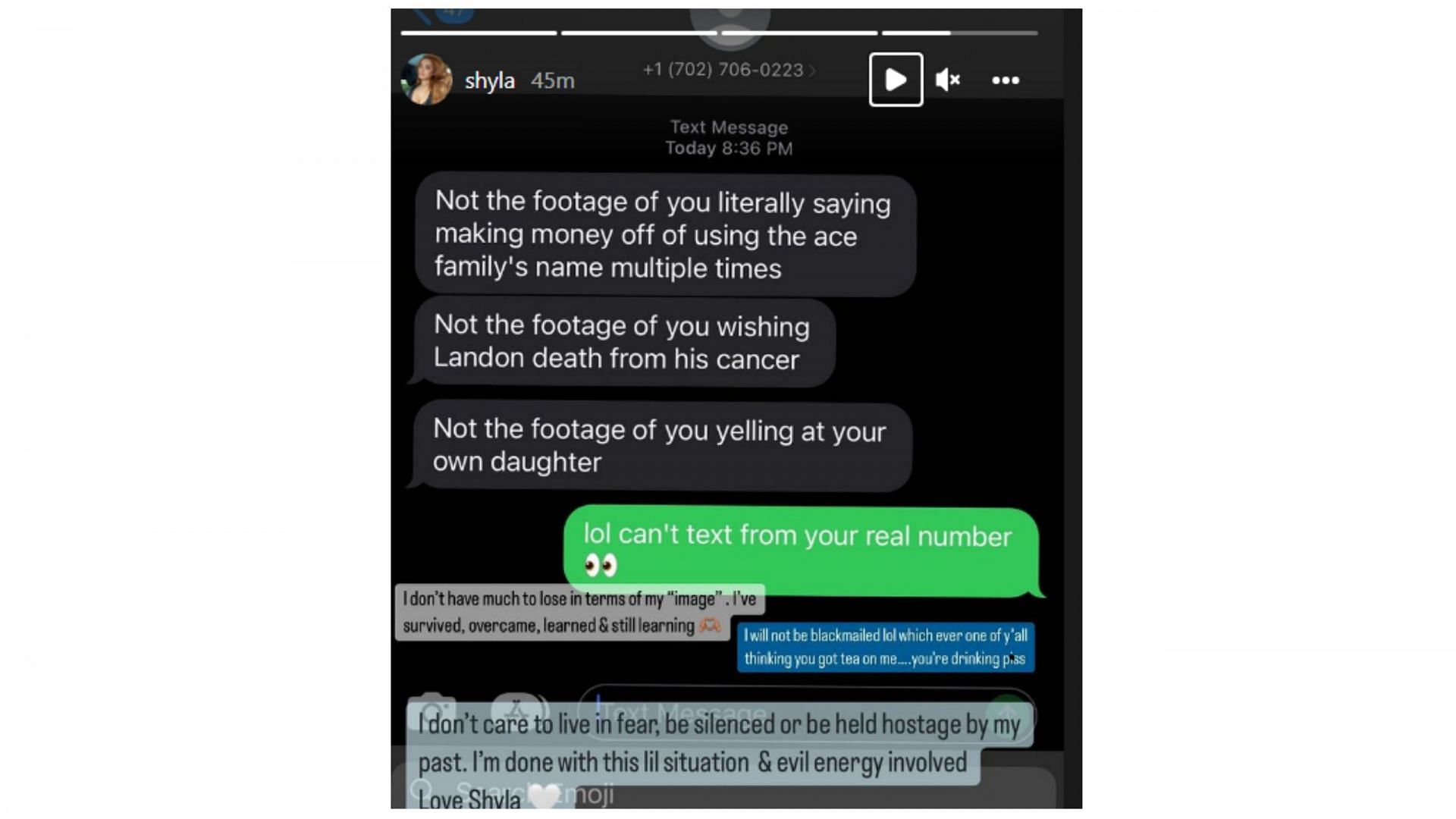 Shyla received text from an unknown number (Image via @shyla/Instagram)