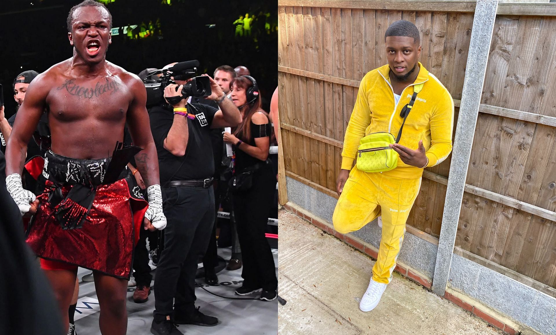 Boxers KSI (L) and Swarmz (R). [Images via Getty and @Swarmz_ on Twitter]