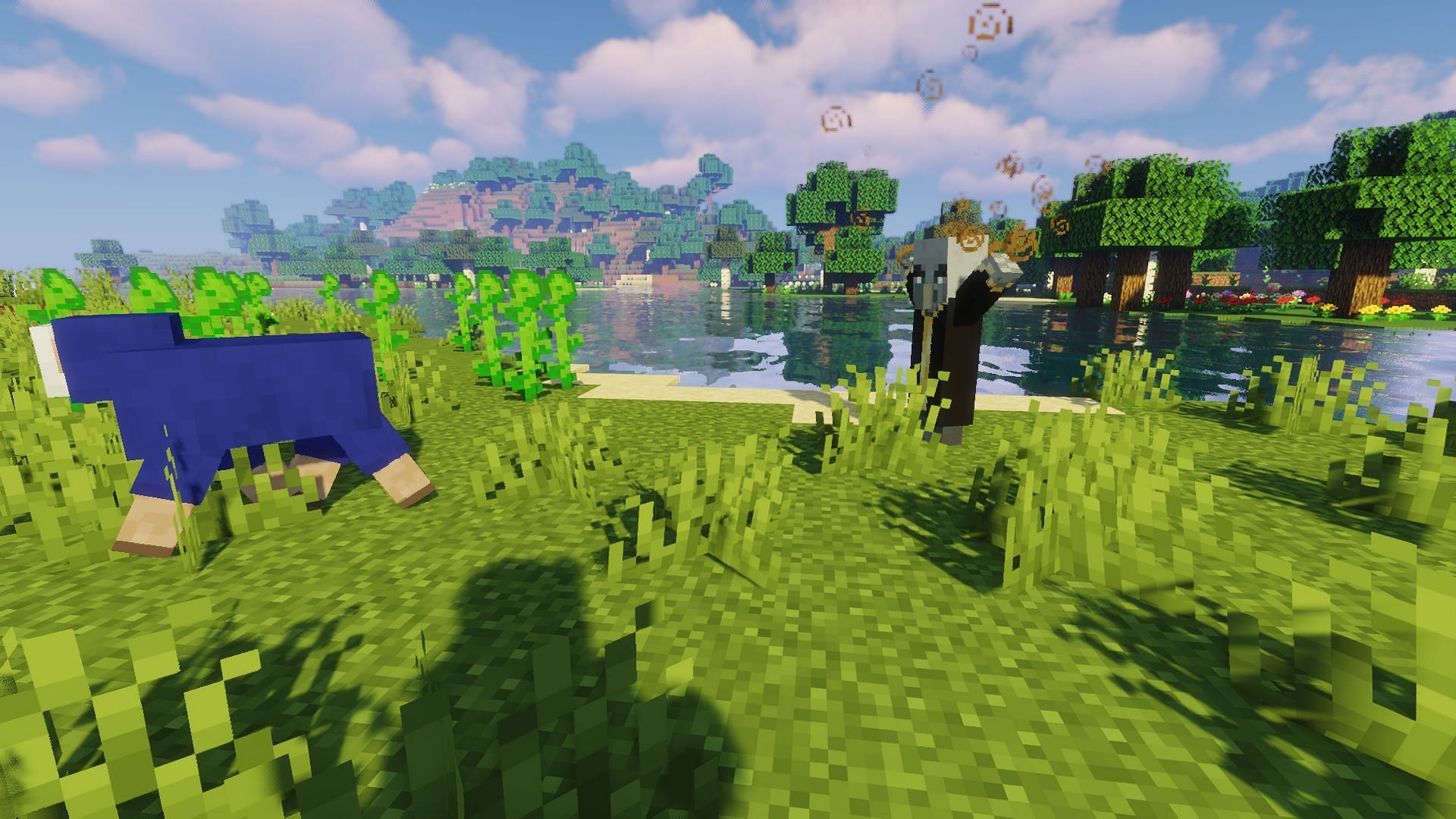 An evoker casting a spell on a blue sheep (Image via Minecraft)