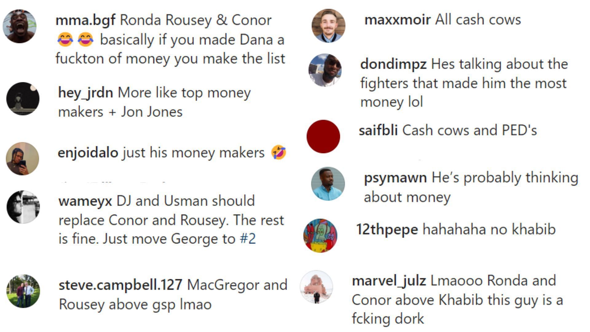 Fans comment on White&#039;s Top 5 list [Screencapped from @themaclifeofficial on Instagram]