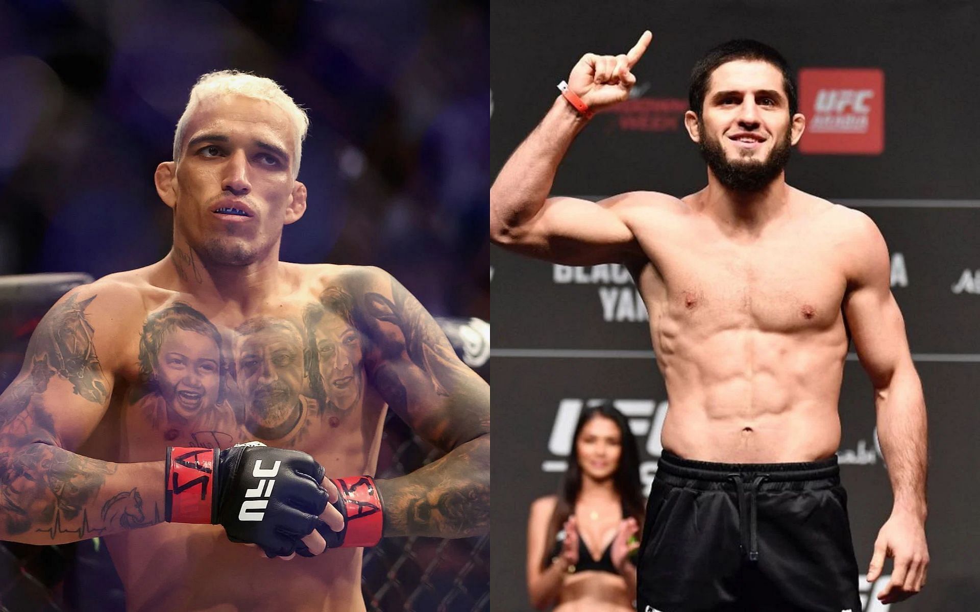 Charles Oliveira (left) and Islam Makhachev (right)