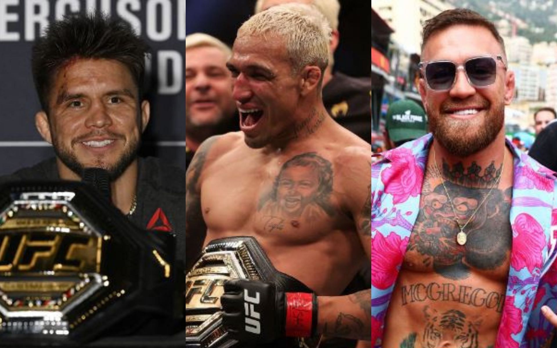 From left to right: Henry Cejudo, Charles Oliveira, and Conor McGregor [ Image credits: Getty Images ]