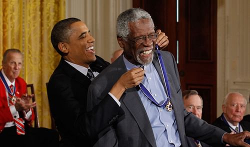 Barack Obama awards the Presidential Medal Of Freedom to Bill Russell in 2011.