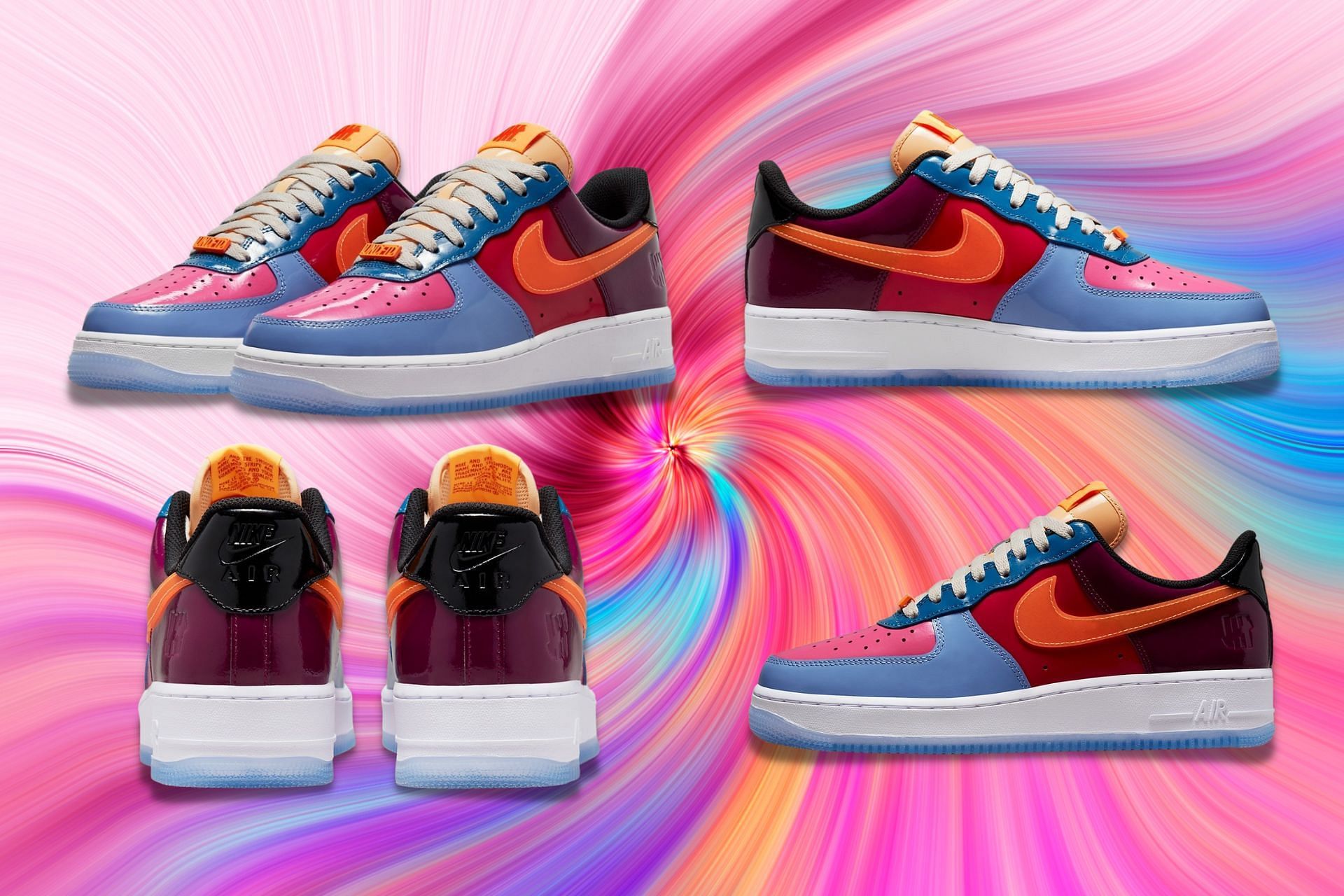 Upcoming multicolored Undefeated x Nike Air Force 1 Low Multi Patent sneakers (Image via Sportskeeda)